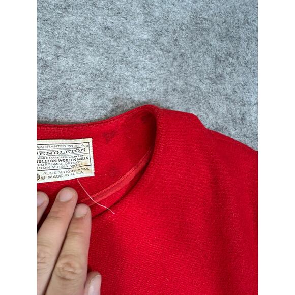 VINTAGE 70s Pendleton Blazer Jacket Womens Medium Red Virgin Wool Cropped Preppy - Picture 7 of 7